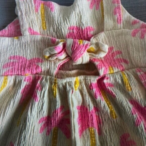Pink and Yellow Palm Tree Kids Casual Dress - Picture 2 of 3